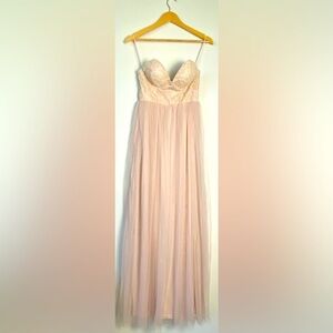 NWT BLUSH PINK MANIJU TULLE STRAPLESS‎ FORMAL DRESS SIZE SMALL